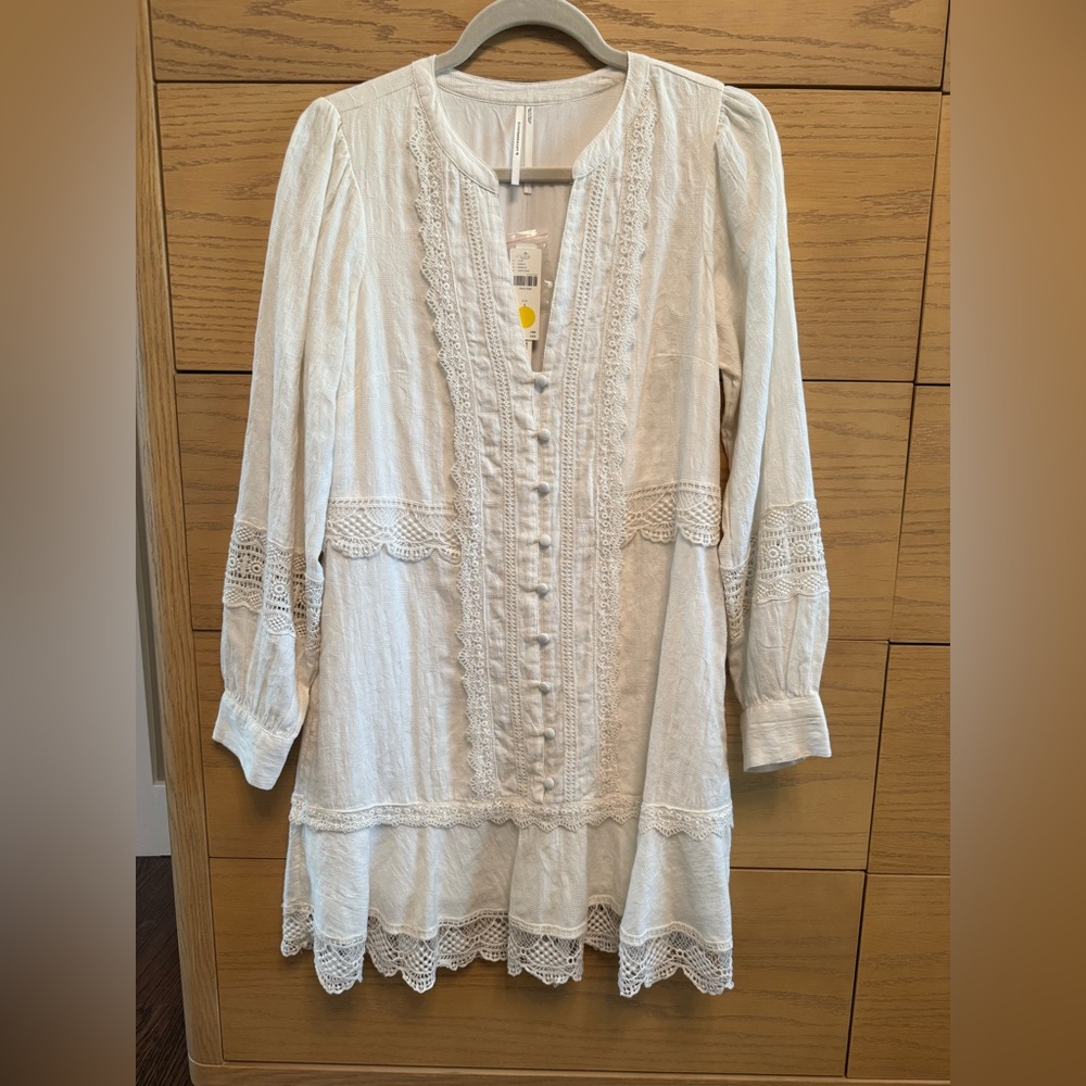 Anthropologie Ivory Eyelet Lace Long Sleeve Dress NWT small